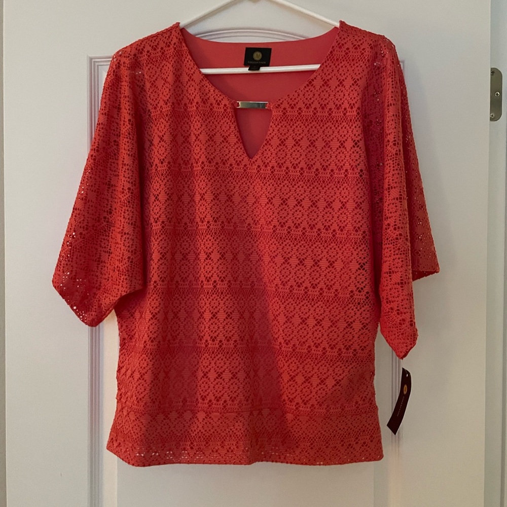 JM collection bloom delight blouse. Starfish M. NWT coral type color.